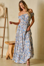 Load image into Gallery viewer, Blue Boho Paisley Print Off Shoulder Maxi Dress