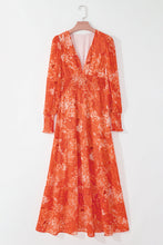 Load image into Gallery viewer, Orange Boho Floral Bishop Sleeve V Neck Tiered Maxi Dress