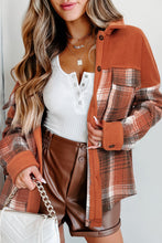 Load image into Gallery viewer, Khaki Colorblock Plaid Pattern Flap Pockets Buttoned Shacket