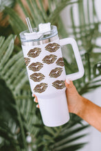 Load image into Gallery viewer, White Valentine Leopard Lips Print Thermos Cuo with Straw 1200ml