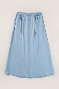 Mist Blue Fully Buttoned Long Denim Skirt