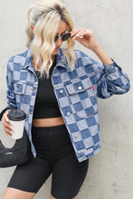 Load image into Gallery viewer, Checkered Button Up Long Sleeve Denim Jacket