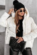 Load image into Gallery viewer, White Solid Quilted Hooded Zip Up Puffer Coat