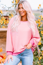 Load image into Gallery viewer, Pink Stripe Loose Drop Shoulder Long Sleeve Top