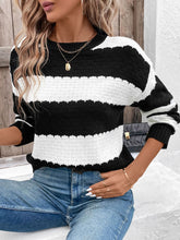 Load image into Gallery viewer, Striped Round Neck Long Sleeve Sweater