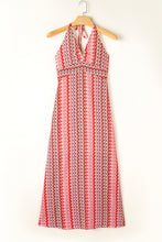 Load image into Gallery viewer, Red Halter Neck Tribal Boho Printed Backless Maxi Dress