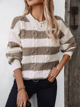 Load image into Gallery viewer, Striped Round Neck Long Sleeve Sweater