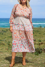 Load image into Gallery viewer, Khaki Plus Size Floral Tiered Ruffle Maxi Dress