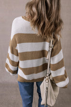 Load image into Gallery viewer, Light French Beige Colorblock Striped Drop Shoulder Side Slit Sweater