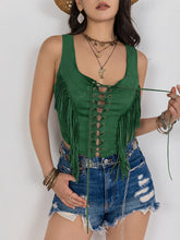 Load image into Gallery viewer, Fringe Lace-Up Wide Strap Tank