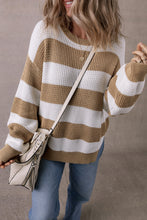 Load image into Gallery viewer, Light French Beige Colorblock Striped Drop Shoulder Side Slit Sweater