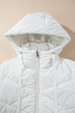 Load image into Gallery viewer, White Solid Quilted Hooded Zip Up Puffer Coat