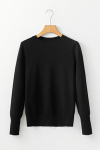 Black Solid Color Slim Fit Lightweight Crew Neck Sweater