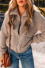 Load image into Gallery viewer, Light French Beige Zipper Pocketed Winter Fuzzy Jacket