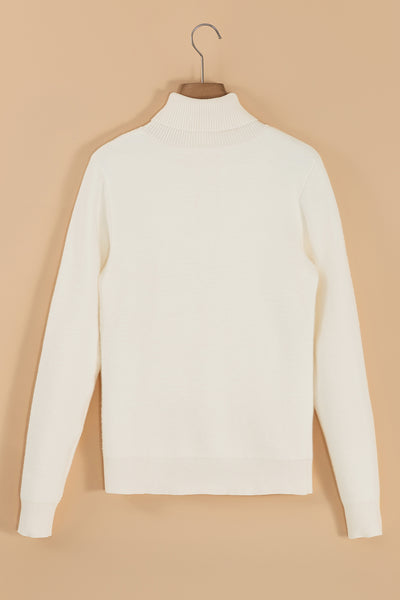 Beige Turtleneck Fleece Lined Knit Sweater