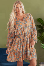 Load image into Gallery viewer, Orange Paisley Print Loose Fit Drawstring High Waist Mini Dress