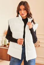 Load image into Gallery viewer, Beige Zipper Stand Neck Oversized Puffer Vest