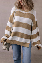 Load image into Gallery viewer, Light French Beige Colorblock Striped Drop Shoulder Side Slit Sweater