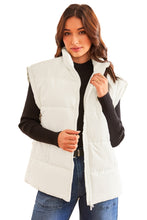 Load image into Gallery viewer, Beige Zipper Stand Neck Oversized Puffer Vest