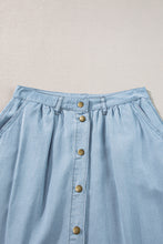 Load image into Gallery viewer, Mist Blue Fully Buttoned Long Denim Skirt