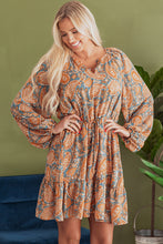 Load image into Gallery viewer, Orange Paisley Print Loose Fit Drawstring High Waist Mini Dress