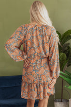 Load image into Gallery viewer, Orange Paisley Print Loose Fit Drawstring High Waist Mini Dress