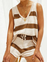 Load image into Gallery viewer, V-Neck Sleeveless Top and Drawstring Shorts Sweater Set