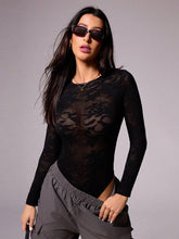 Load image into Gallery viewer, Round Neck Long Sleeve Lace Bodysuit