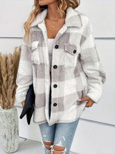 Load image into Gallery viewer, Plaid Dropped Shoulder Long Sleeve Plush Coat