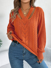 Load image into Gallery viewer, Cutout V-Neck Long Sleeve Sweater