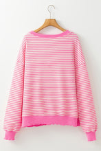 Load image into Gallery viewer, Pink Stripe Loose Drop Shoulder Long Sleeve Top