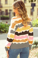 Load image into Gallery viewer, Yellow Wave Striped Balloon Sleeve Drop Shoulder Sweater