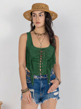 Load image into Gallery viewer, Fringe Lace-Up Wide Strap Tank