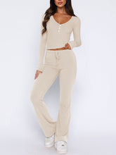 Load image into Gallery viewer, V-Neck Long Sleeve Top and Pants Set