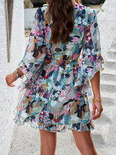 Load image into Gallery viewer, Ruffled Printed Surplice Half Sleeve Mini Dress