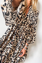 Load image into Gallery viewer, Black Leopard Print Buttoned Front 3/4 Sleeve Tiered Ruffled Hem Dress