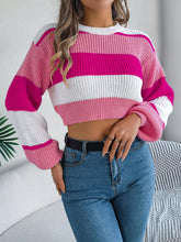 Load image into Gallery viewer, Color Block Round Neck Cropped Sweater