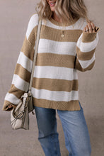 Load image into Gallery viewer, Light French Beige Colorblock Striped Drop Shoulder Side Slit Sweater