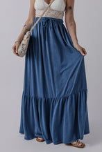 Load image into Gallery viewer, Sail Blue Solid Color Lace up High Waist Tiered Maxi Skirt