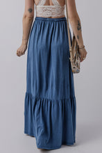 Load image into Gallery viewer, Sail Blue Solid Color Lace up High Waist Tiered Maxi Skirt