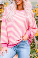 Load image into Gallery viewer, Pink Stripe Loose Drop Shoulder Long Sleeve Top