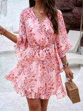 Load image into Gallery viewer, Ruffled Printed Surplice Half Sleeve Mini Dress