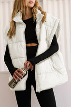 Load image into Gallery viewer, Beige Zipper Stand Neck Oversized Puffer Vest