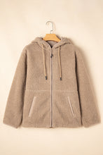 Load image into Gallery viewer, Pale Khaki Fleece Zip Up Drawstring Hooded Pocketed Jacket