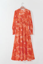 Load image into Gallery viewer, Orange Boho Floral Bishop Sleeve V Neck Tiered Maxi Dress