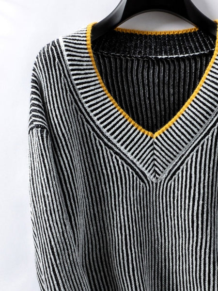 Striped V-Neck Long Sleeve Sweater