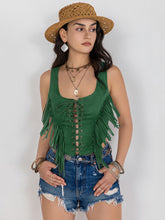 Load image into Gallery viewer, Fringe Lace-Up Wide Strap Tank