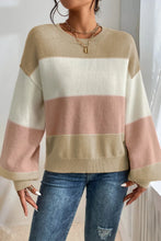 Load image into Gallery viewer, Color Block Round Neck Lantern Sleeve Sweater