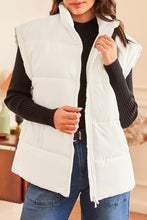 Load image into Gallery viewer, Beige Zipper Stand Neck Oversized Puffer Vest