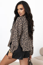 Load image into Gallery viewer, Dark Khaki Leopard Print Corduroy Irregular Hem Buttoned Jacket